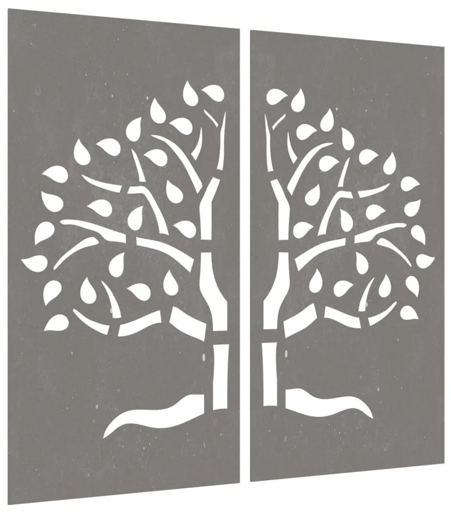 Decoração muro de jardim 2pcs 105x55cm aço corten design árvore