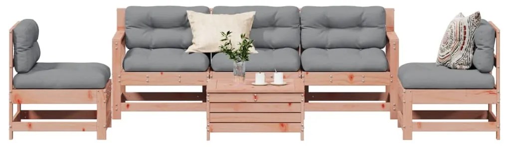 6 pcs conj. lounge jardim c/ almofadões madeira douglas maciça