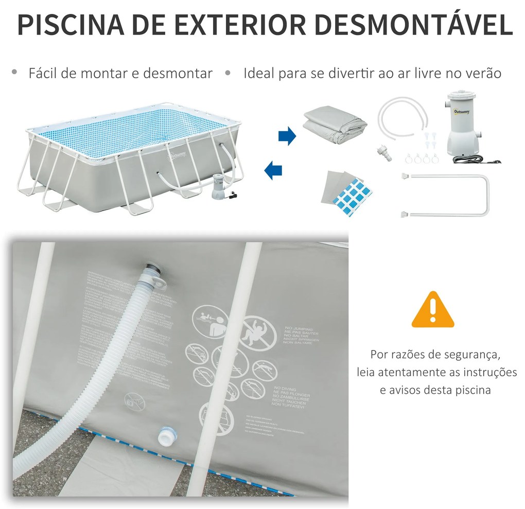 Piscina Desmontável Tubular 340x215x80cm Piscina Retangular de Exterio