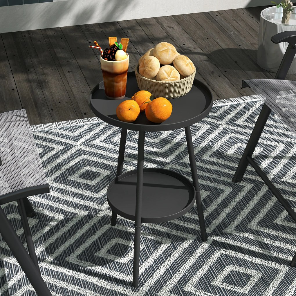 Mesa de Jardim Redonda de 2 Níveis Mesa de Exterior Ø32x51 cm com Bandeja Inferior e Estrutura de Metal Preto