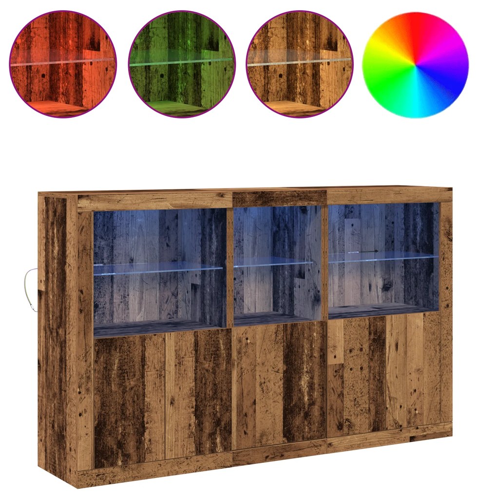Buffet Lateral com Luzes LED Madeira Antiga 162x37x100 cm Madeira Recu