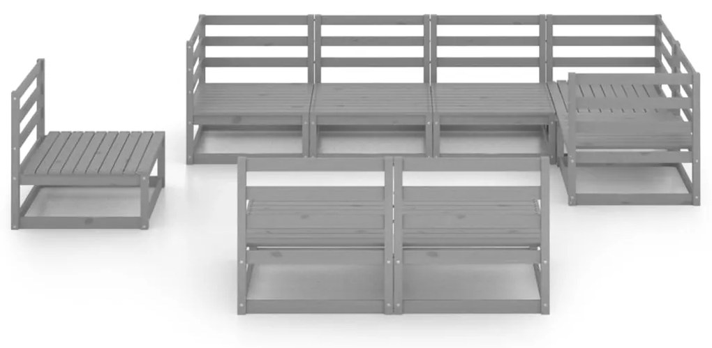 8 pcs conjunto lounge de jardim pinho maciço cinzento