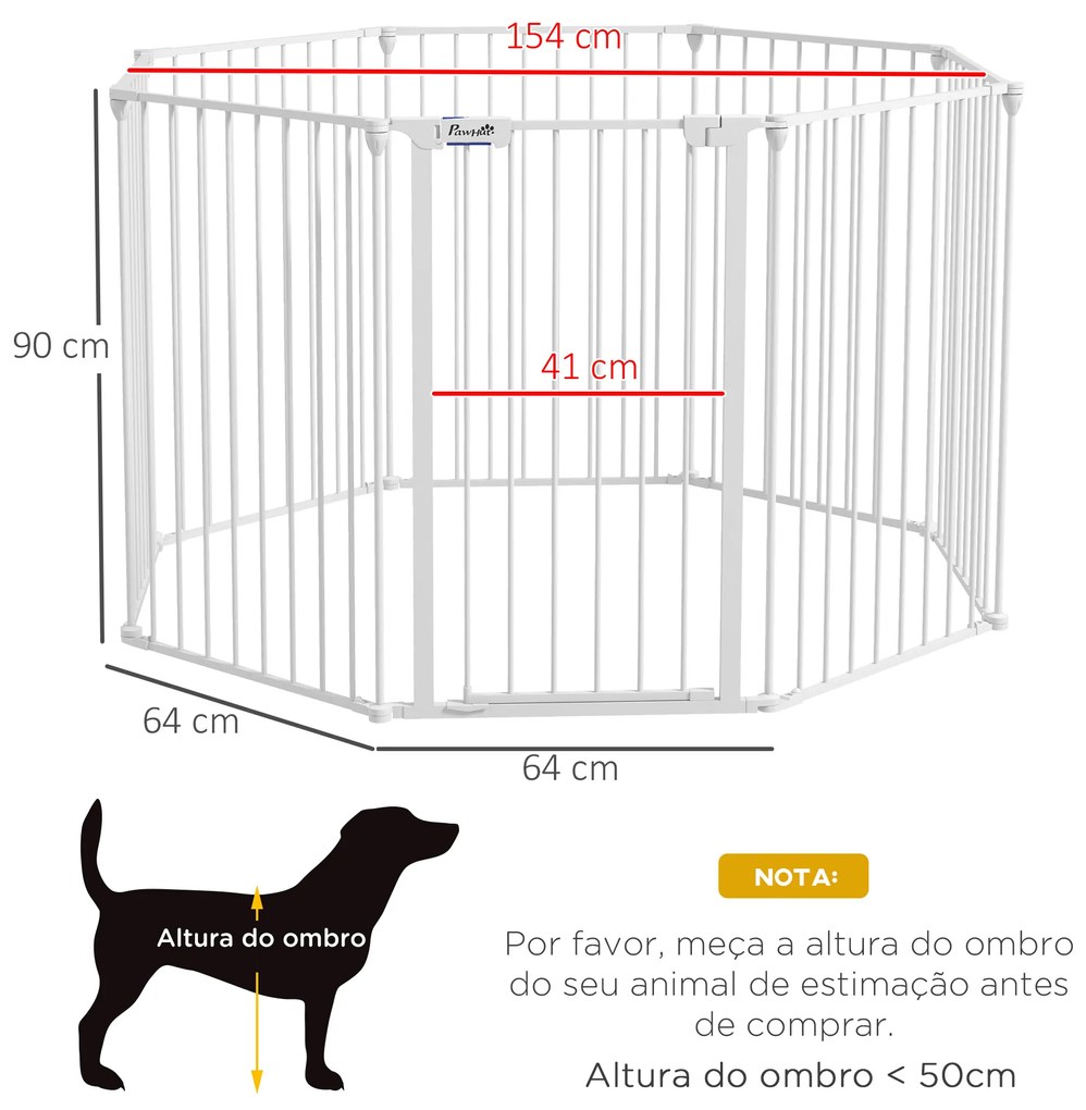 Parque para Cães de 8 Painéis 64x90 cm Dobrável de Aço com Duplo Travamento Função de Bloqueio e Formato Modular Branco