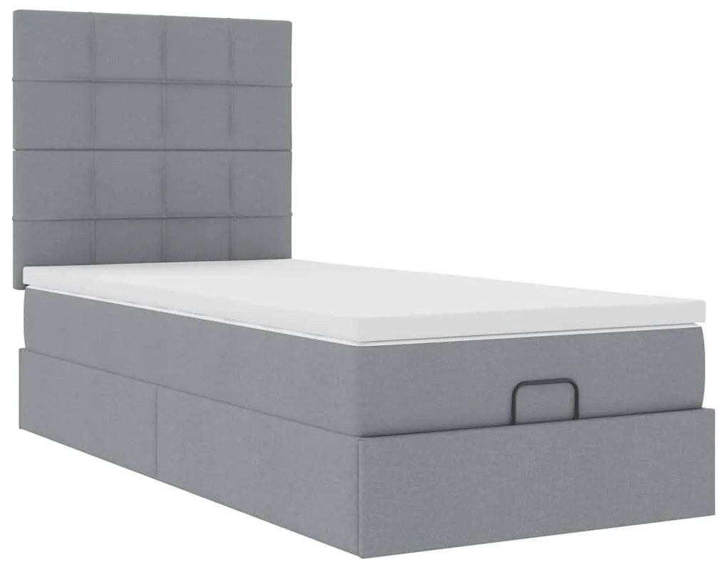 Estrutura cama otomana colchão 90x190 cm tecido cinzento claro
