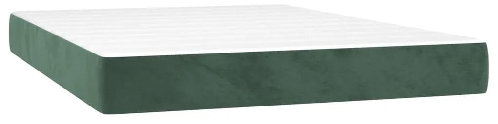 Cama box spring c/ colchão/LED 140x190 cm veludo verde-escuro
