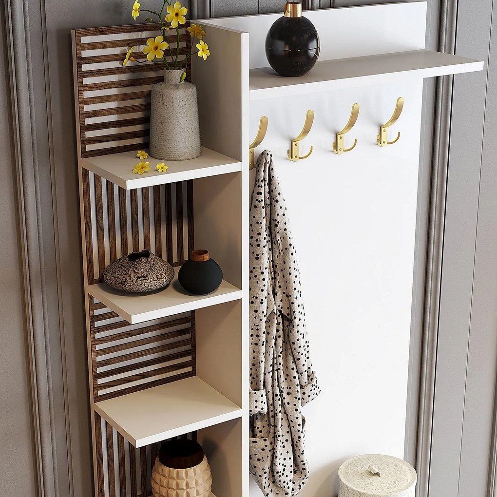 Hall Stand Viyana – Branco/Dourado – 90 cm x 35 cm x 202 cm