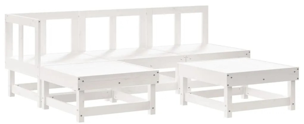 5pcs conjunto lounge jardim c/ almofadões madeira maciça branco