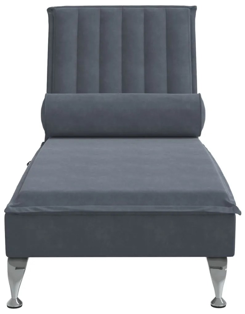 Chaise lounge de massagem com rolo veludo cinzento-escuro