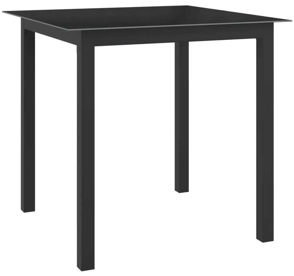 312200 vidaXL Mesa de jardim em alumínio e vidro 80x80x74 cm preto