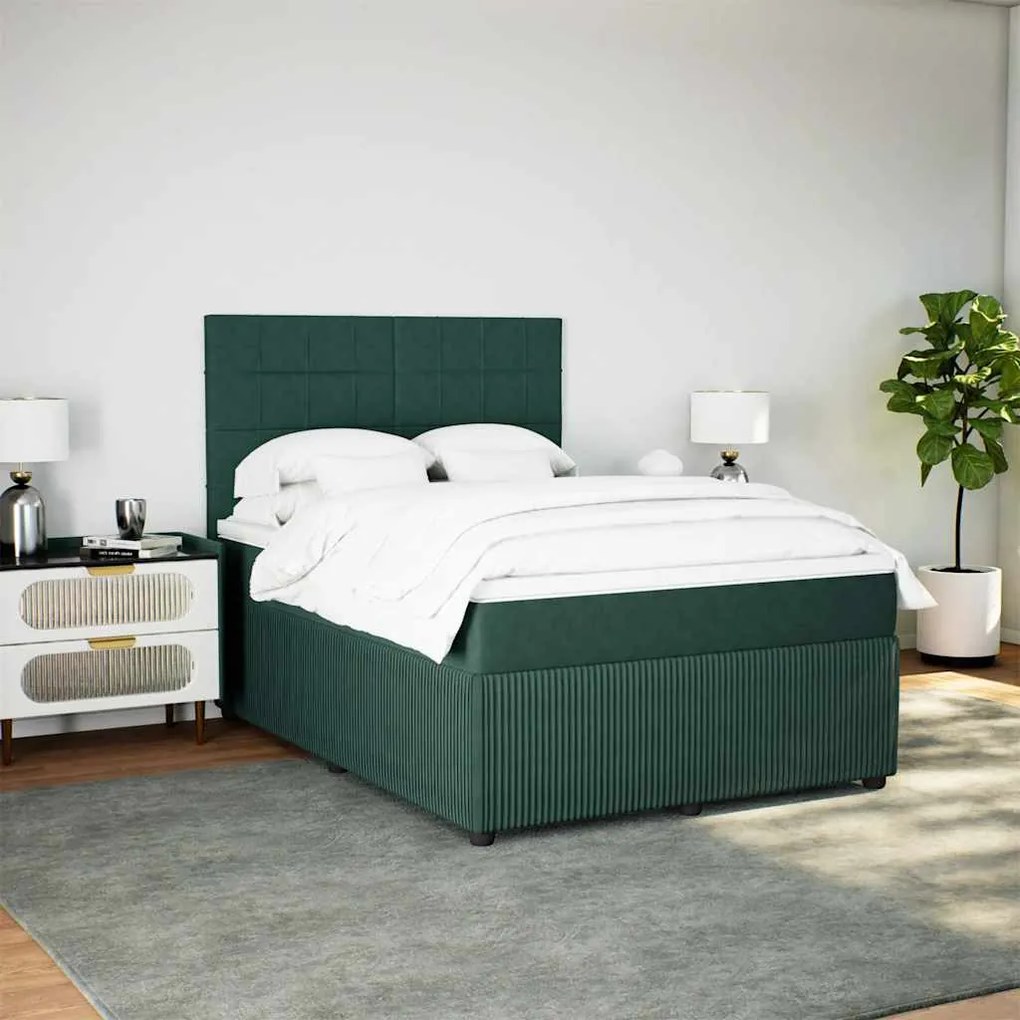 Cama com molas/colchão 160x200 cm veludo verde-escuro