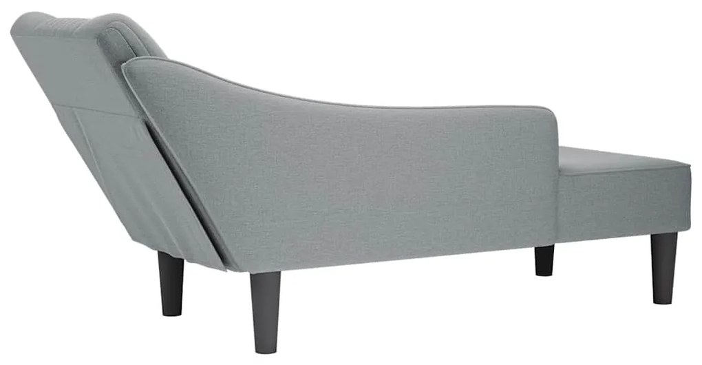 Chaise lounge com apoio de braço direito em tecido cinza claro