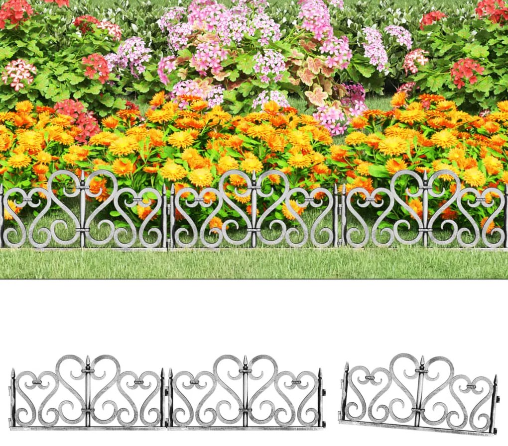 318299 vidaXL Bordas de relvado 17 pcs 10 m PP prateado