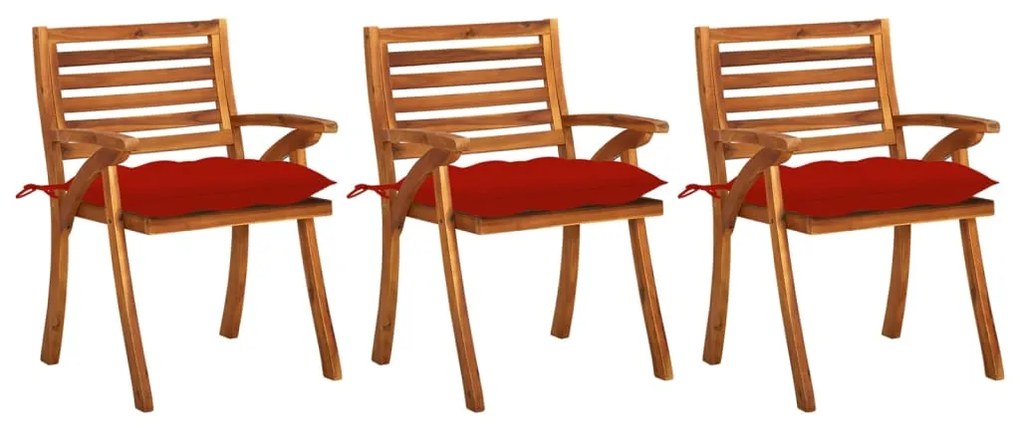 vidaXL Cadeiras de jantar jardim c/ almofadões 3 pcs madeira acácia