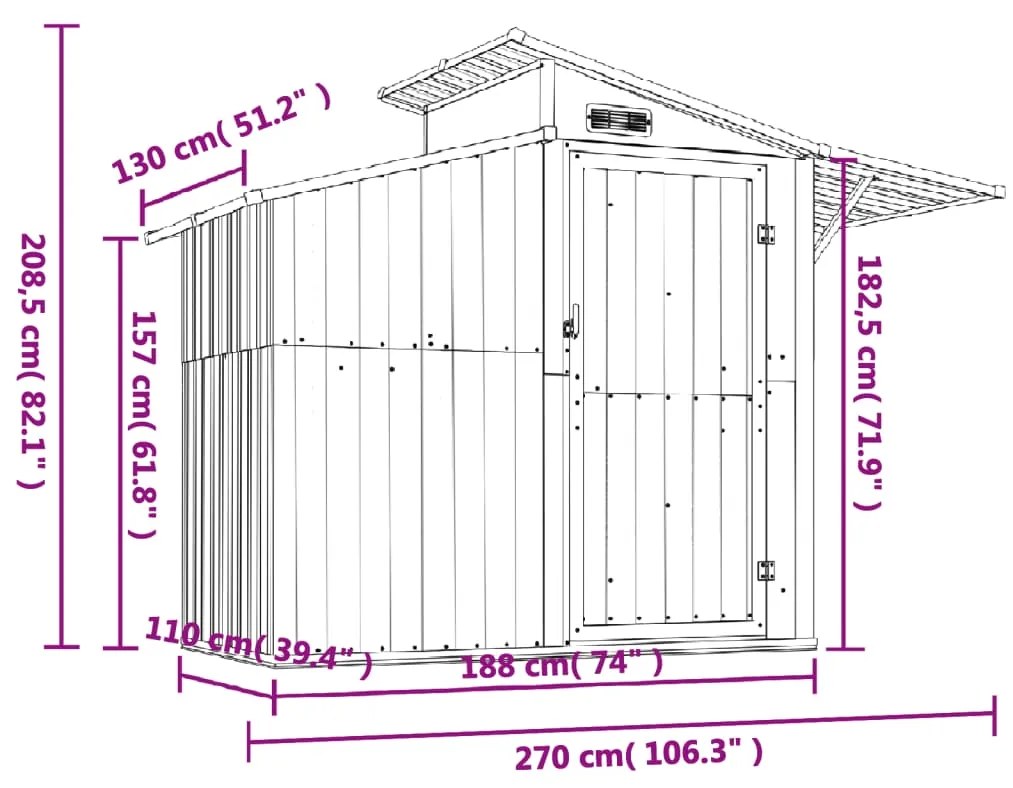 Abrigo de jardim 270x130x208,5 cm aço galvanizado verde