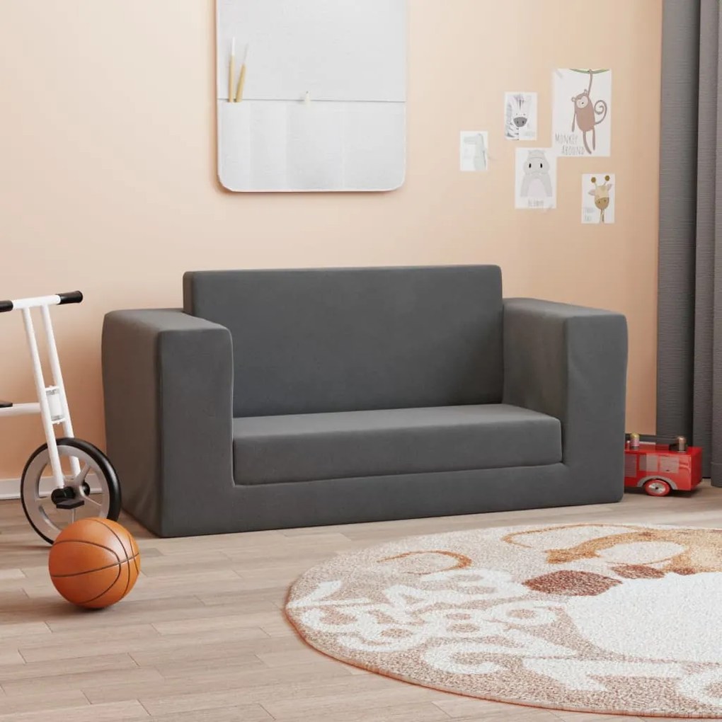 341853 vidaXL Sofá-cama infantil de 2 lugares pelúcia antracite