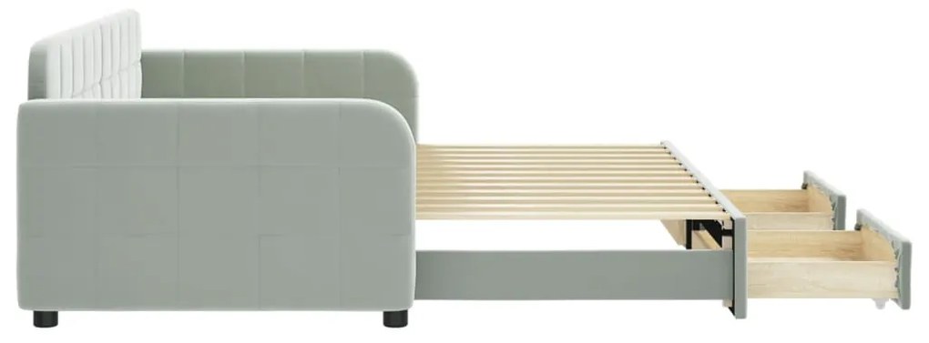 Sofá-cama c/ gavetão e gavetas 90x200 cm veludo cinzento-claro