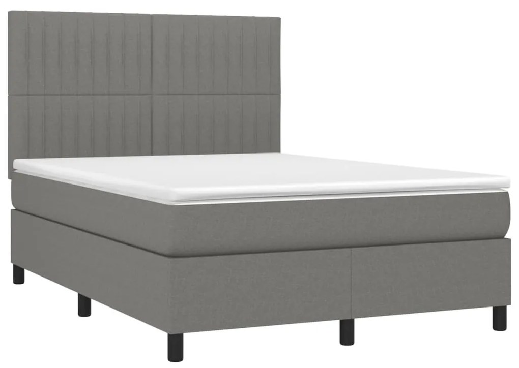 Cama box spring c/ colchão e LED 140x200 cm tecido cinza-escuro