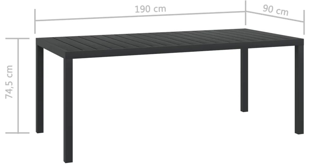 Mesa de jardim em alumínio e WPC 185x90x74 cm preto