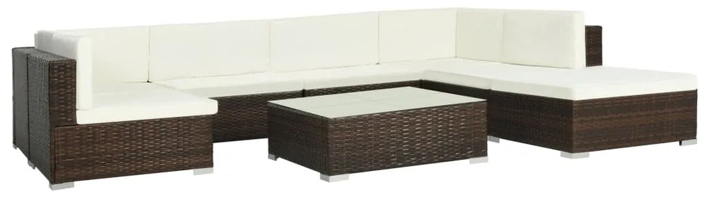 8 pcs conjunto lounge jardim c/ almofadões vime PE castanho