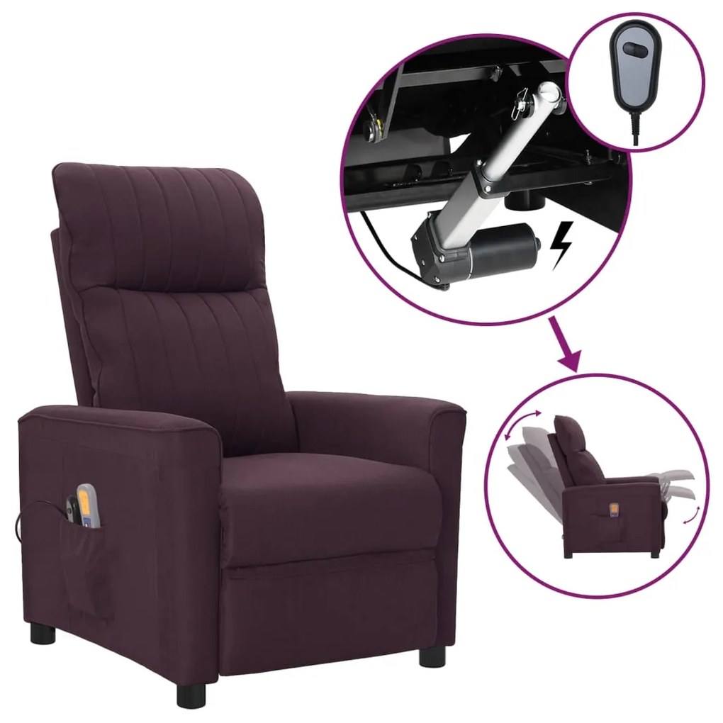 vidaXL Poltrona de massagens elétrica tecido roxo