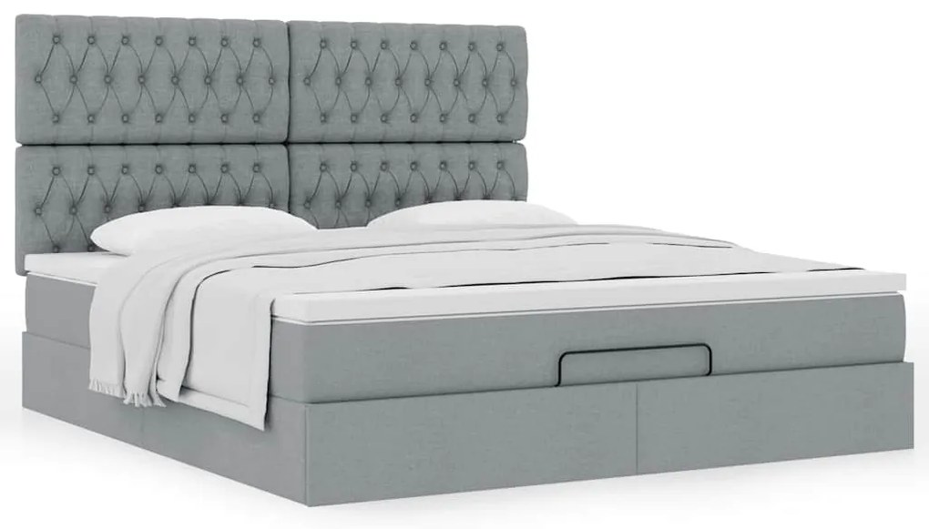 Estrutura cama otomana colchão 160x200 cm tecido cinzento claro