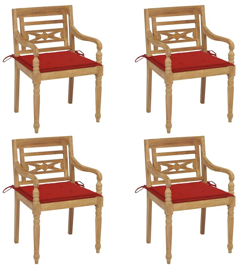 vidaXL Cadeiras Batávia com almofadões 4 pcs madeira de teca maciça