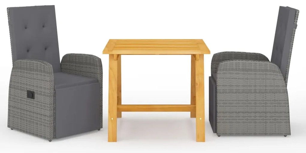 3 pcs conjunto de jantar para jardim cinzento