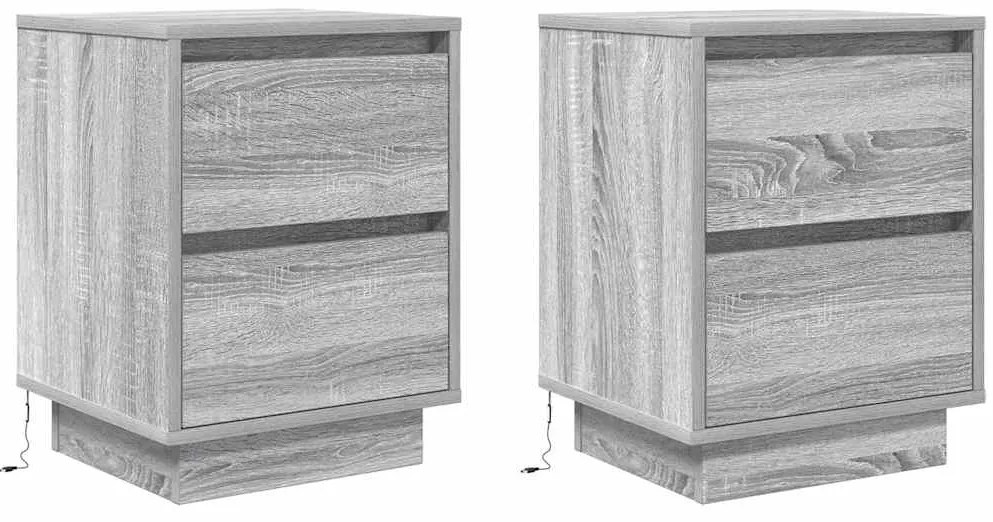 Mesas cabeceira c/ luzes LED 2 pcs 38x34x50 cm cinzento-sonoma
