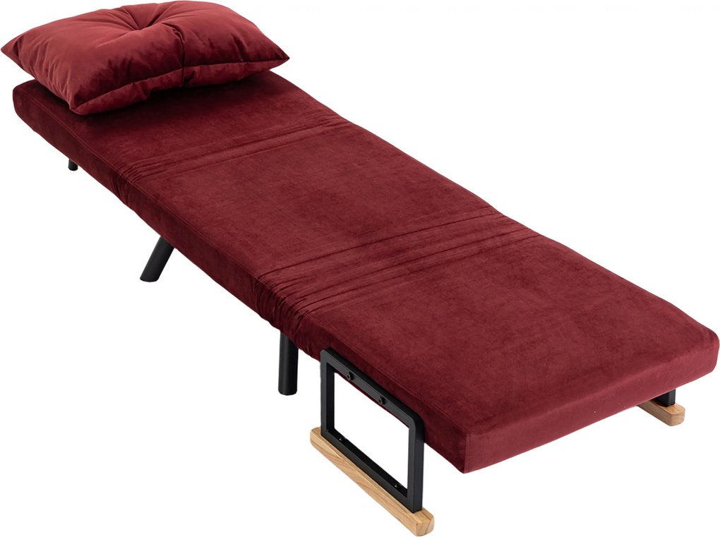 HOMCOM Poltrona-Cama Acolchoada 3 em 1 com Encosto Reclinável em 5 Posições e Almofada, 63x73x81 cm, Vermelho vinho | Aosom Portugal