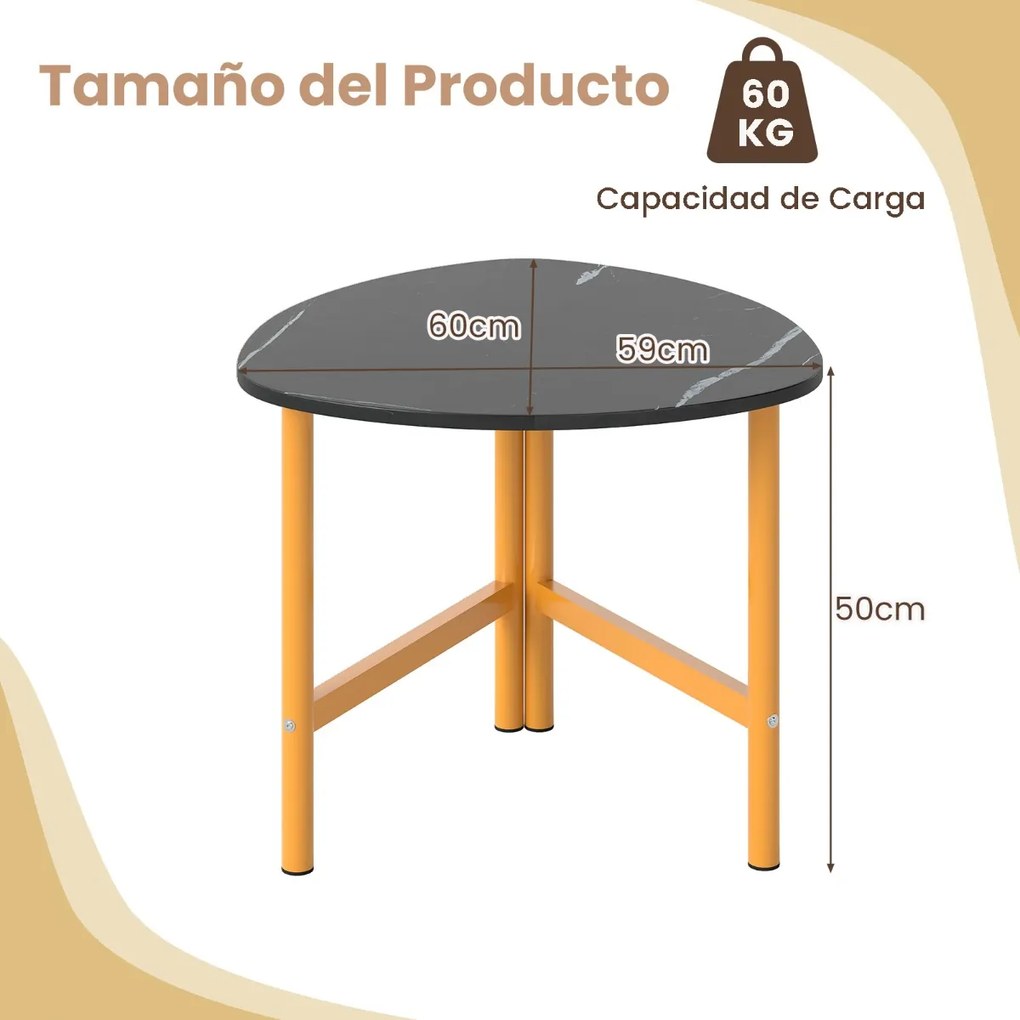 Mesa de apoio triangular com pés de metal e tampo oval em madeira 60 x 59 x 50 cm Preto