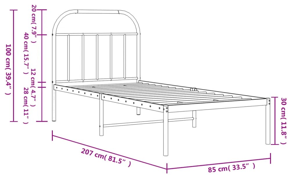 Estrutura de cama com cabeceira 80x200 cm metal preto