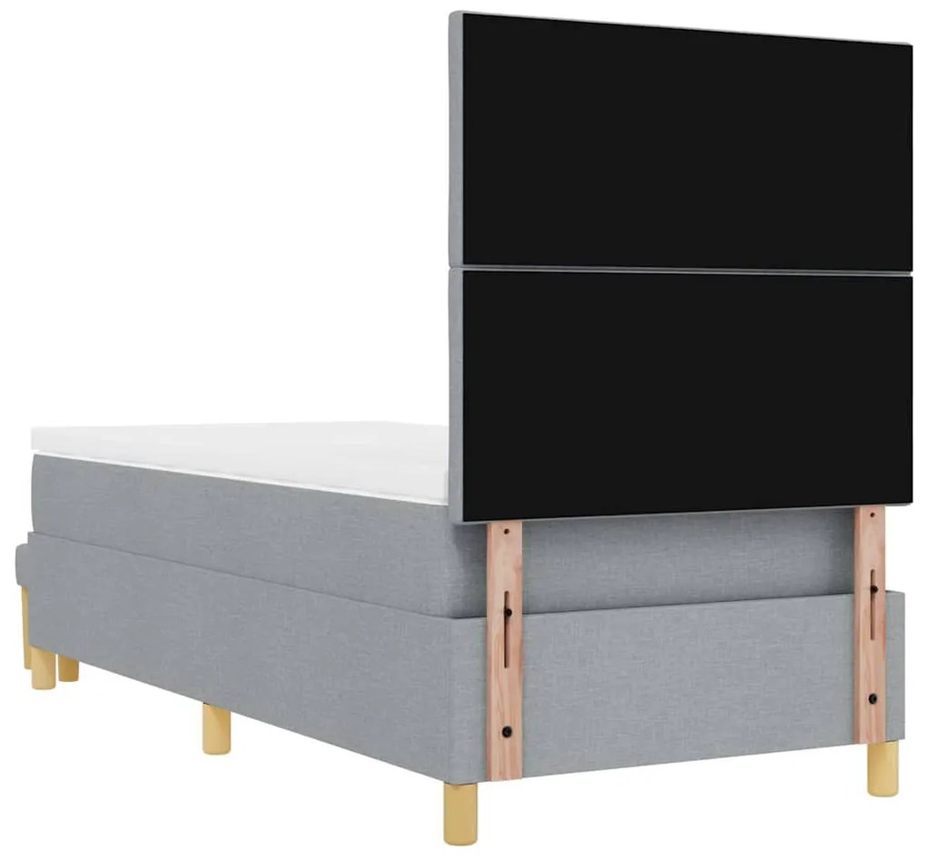 Cama Box Spring com Colchão &amp; Banco Cinza Claro 100x200 cm Tecido