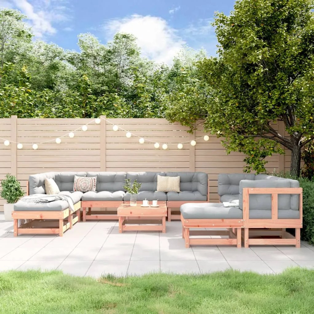 11 pcs conjunto lounge de jardim madeira de douglas maciça