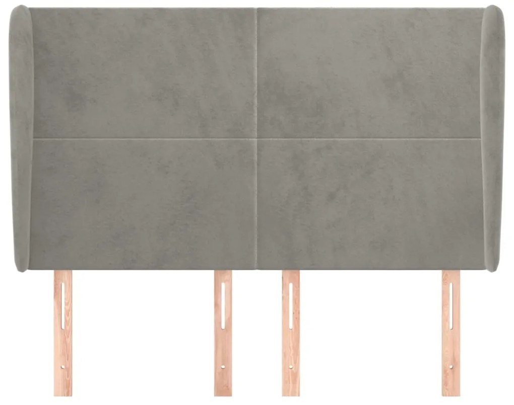 Cabeceira de cama c/ abas veludo 147x23x118/128cm cinza-claro