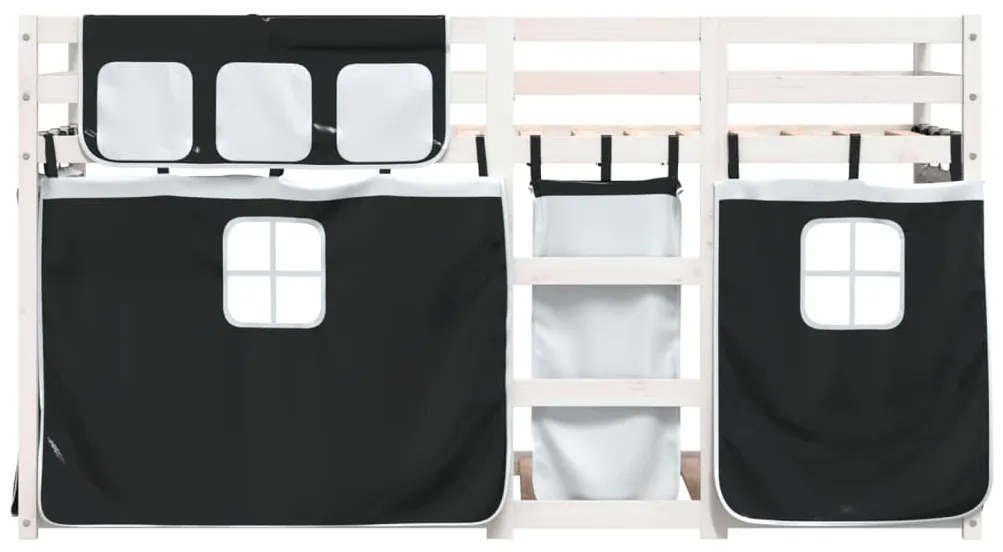 Beliche com cortinas 80x200 cm pinho maciço branco e preto