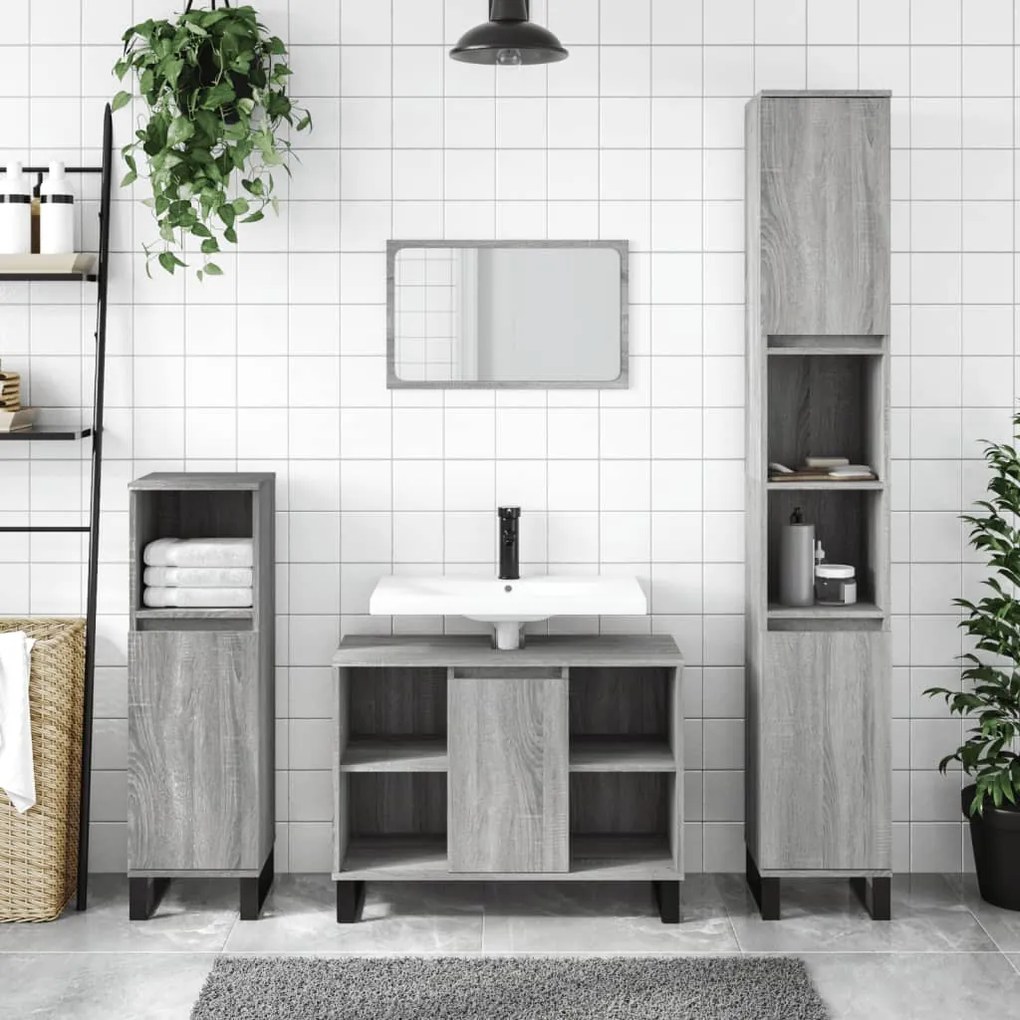 vidaXL 3 pcs Conjunto móveis casa de banho madeira proc. cinza sonoma