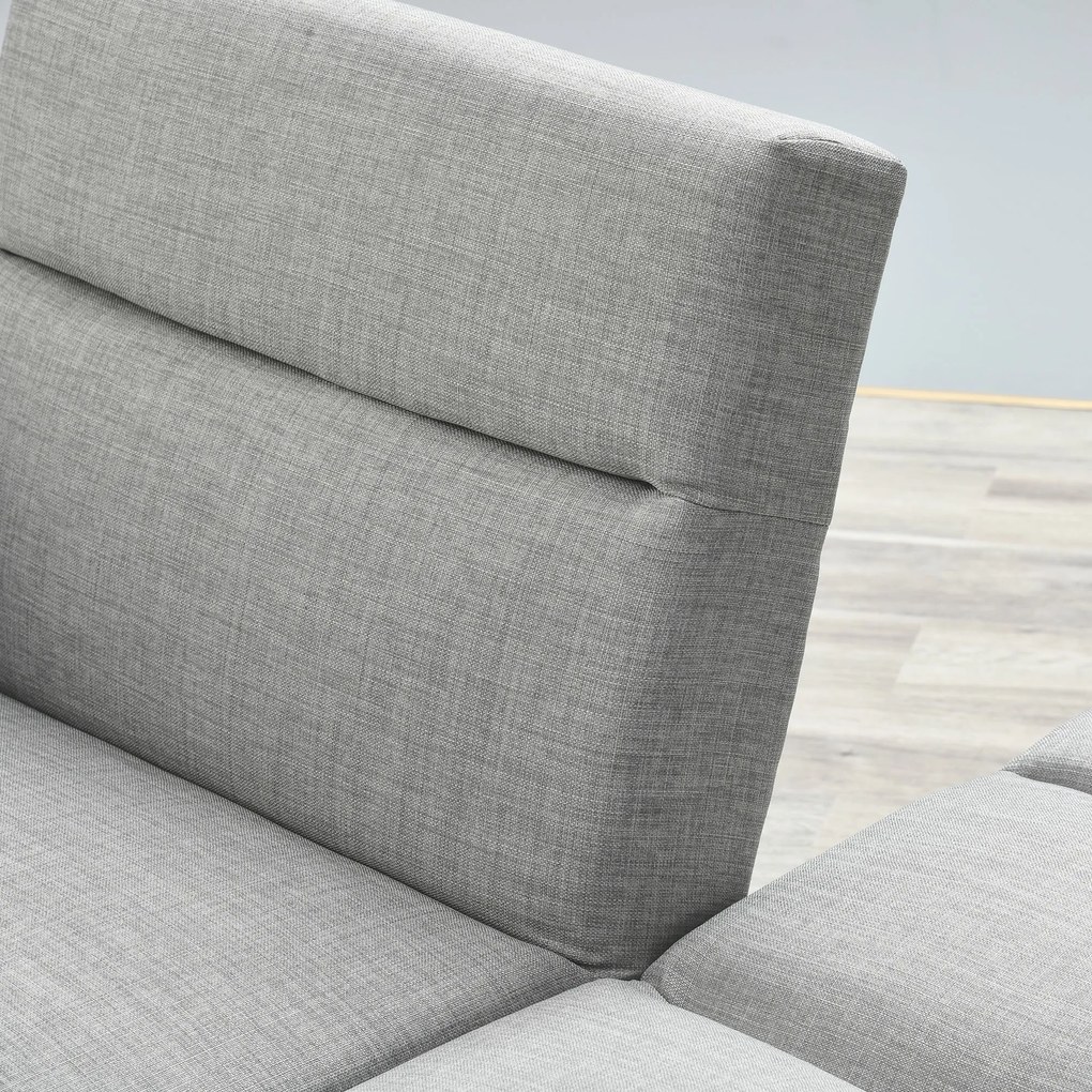 HOMCOM Sofá Cama com Chaise Longue de 3 Lugares com Encosto Ajustável Apoio para os Braços e Apoio para os Pés Móvel 207x81x80cm Cinza Claro