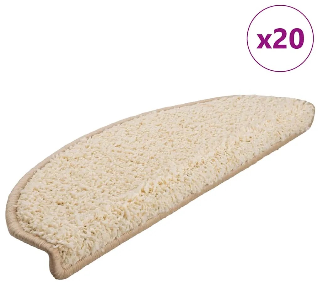 vidaXL Tapetes de escada 20 peças 65x21x4 cm creme semicircular grande
