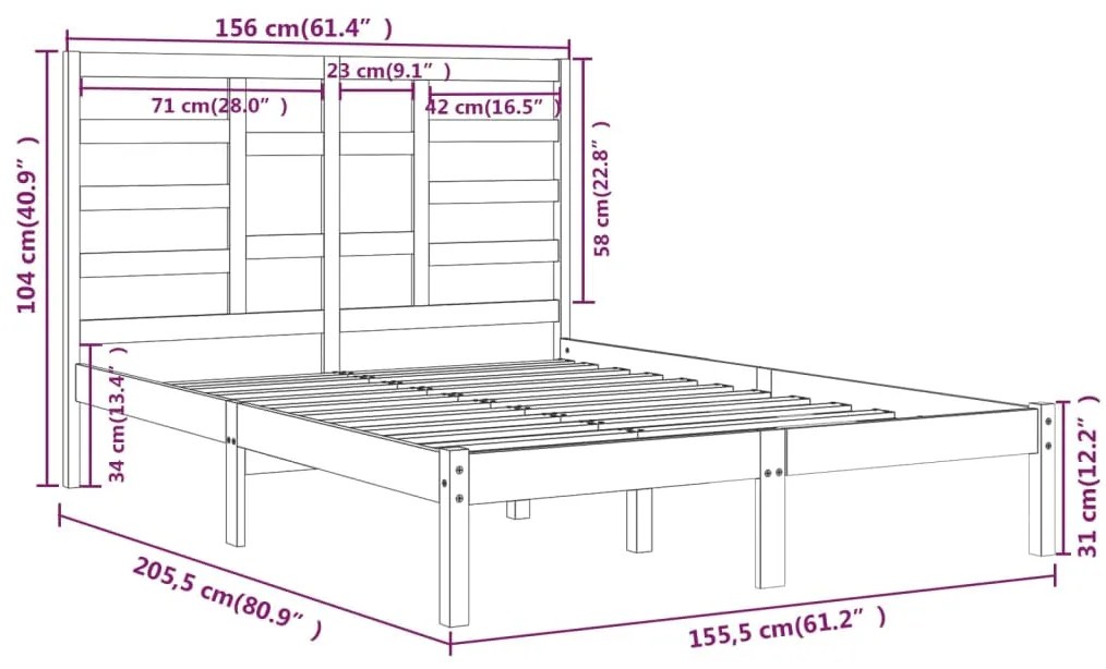 Estrutura de cama king 150x200 cm madeira maciça cinzento