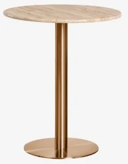 Mesa De Bar Redonda Em Pedra Natural Xiren Ø70 Cm & Travertino & Ouro Rosa Escovado - Sklum