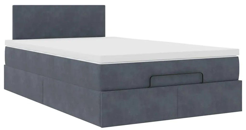 Cama otomana com colchão 120x190 cm veludo cinzento-escuro