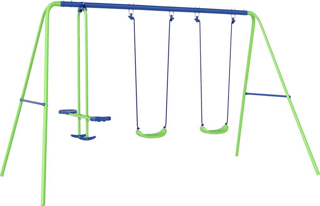 Outsunny Baloiços para Crianças Conjunto de Baloiços de Jardim com Altura Ajustável com Baloiço Duplo 280x140x178 cm Verde | Aosom Portugal