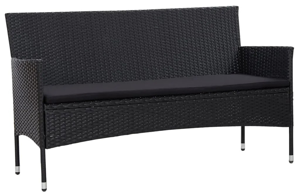 vidaXL Sofá de jardim 3 lugares com almofadões vime PE preto