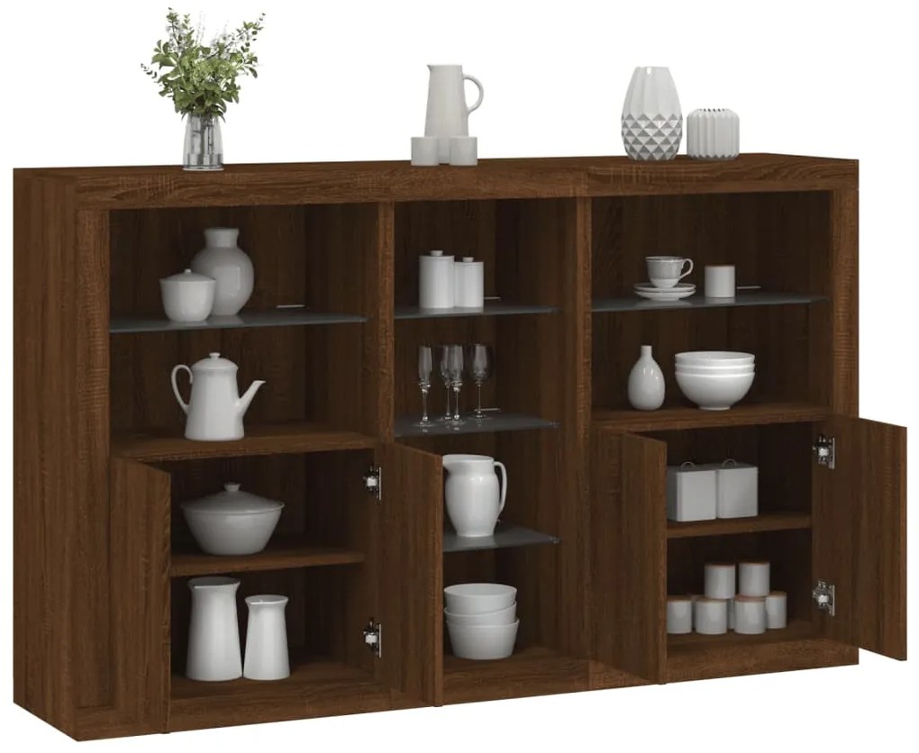 vidaXL Aparador com luzes LED 162x37x100 cm carvalho castanho