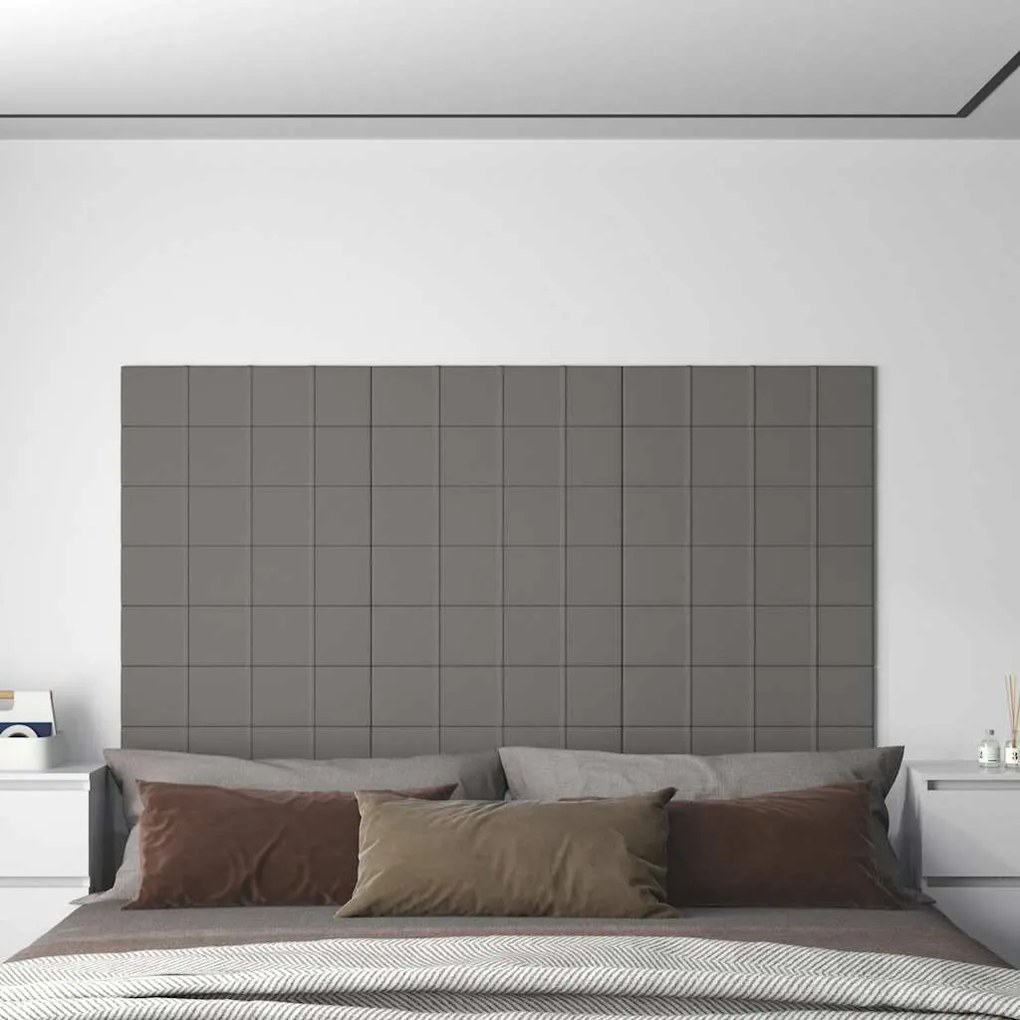 vidaXL Painel de parede 12 pcs 60x15 cm tecido 1,08 m² cor cinza-claro
