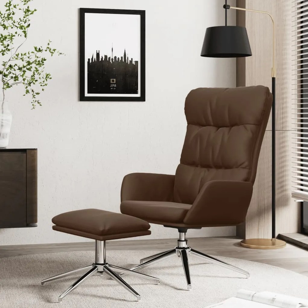 vidaXL Cadeira de descanso com banco couro genuíno/artificial castanho