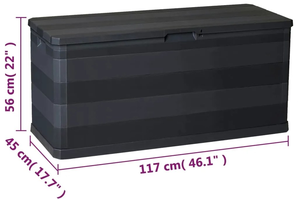 Caixa de arrumação para jardim 117x45x56 cm preto