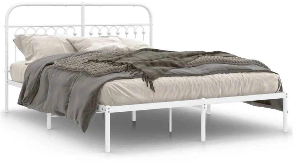 Estrutura de cama com cabeceira 150x200 cm metal branco