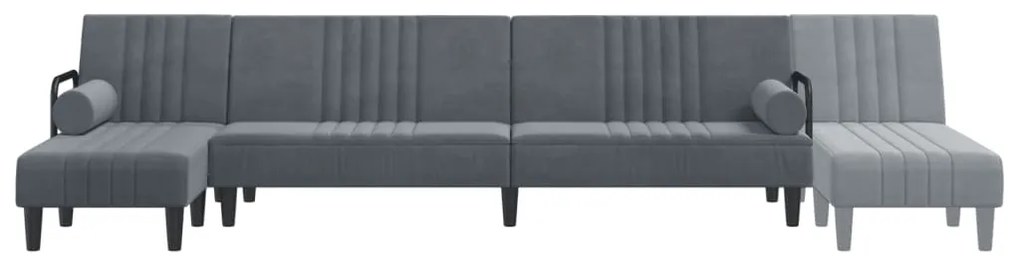 Sofá-cama em forma de L 260x140x70 cm veludo cinzento-escuro
