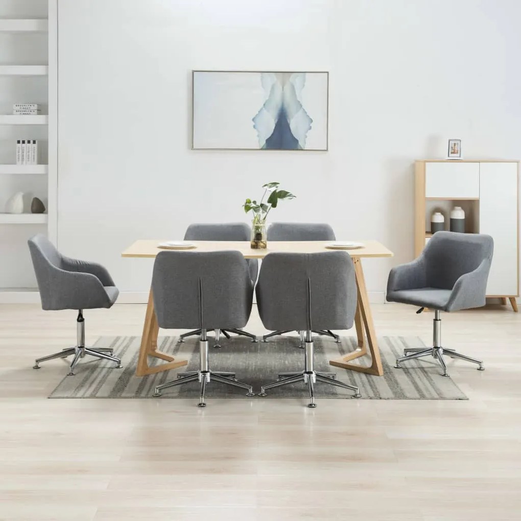 vidaXL Cadeiras de jantar giratórias 6 pcs tecido cinzento-claro